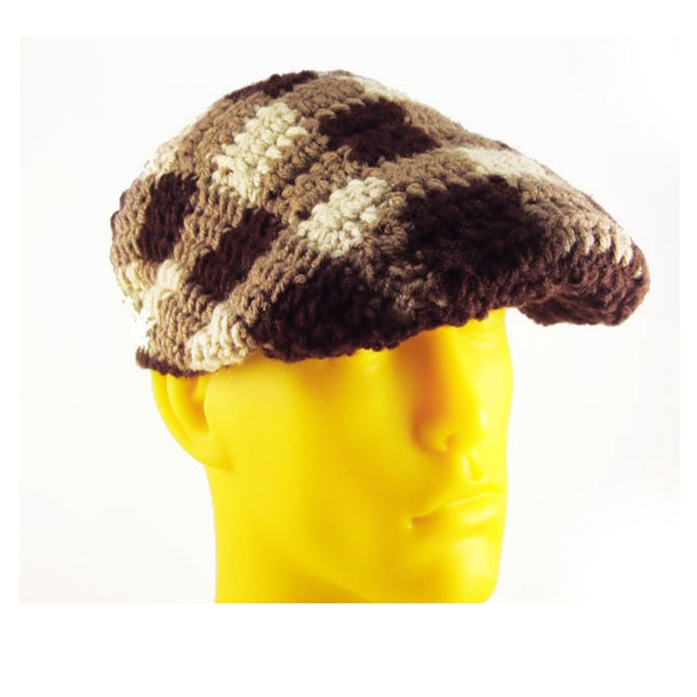 Brown Plaid Crochet Kangol (Crochango),Unisex